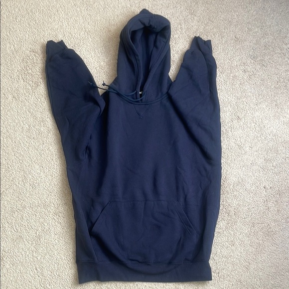 Blue Athletech Pullover Hoodie with Ribbed Cuffs and Hem - Picture 3 of 7